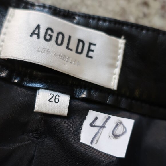 Womens Agolde Black Flat Front High-Rise PU Recycled Leather Pants 26 - Picture 13 of 13